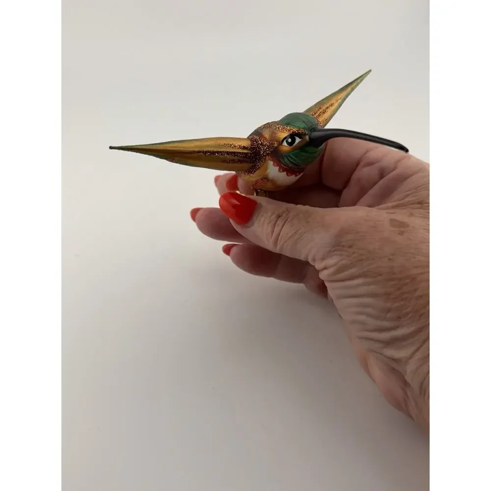 Glass Hummingbird Clip on Christmas Ornament Hand Painted 5